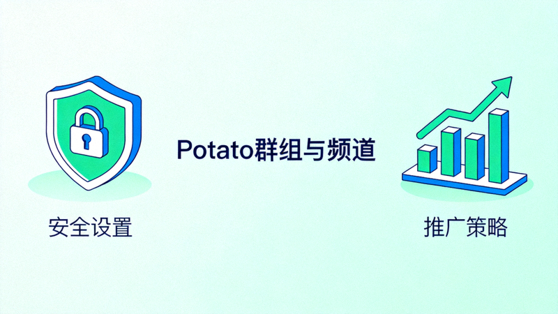 包含盾牌图标和增长图表，象征Potato群组与频道的安全设置及推广策略